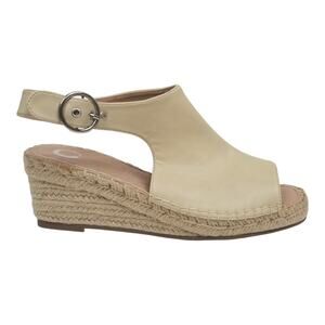 Charming Charlie Women's Cream Vegan Leather Slingback Wedge Heel Espadrille 10